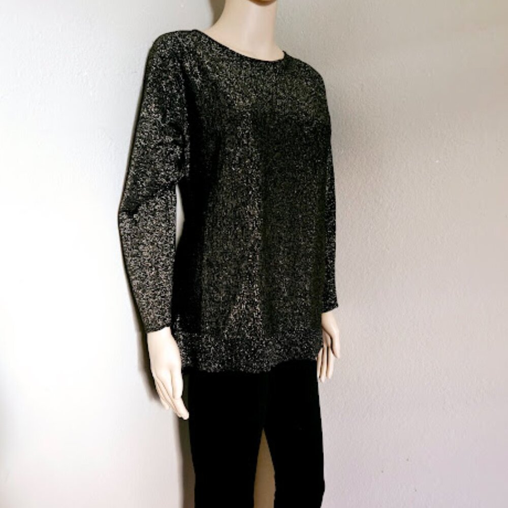 Michael Kors Women’s Black Gold Blouse Pullover Round Neck.